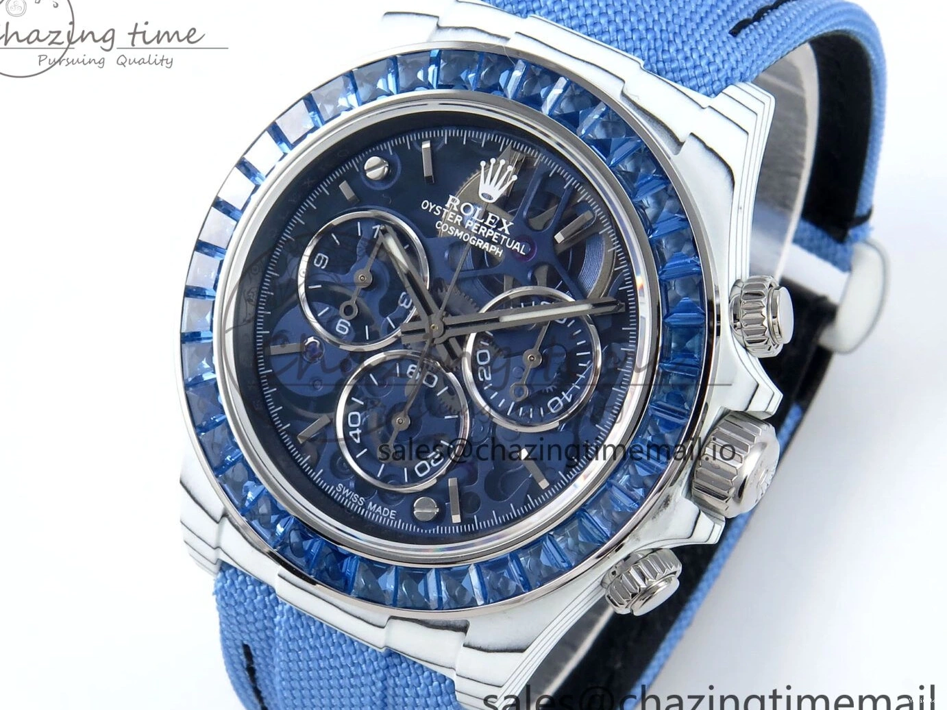 Carbon REMOULD Blue on Dial Bezel Edition DD4802 White Diamonds GETF Best Strap Blue Skeleton ZIF Nylon Blue Daytona 0331
